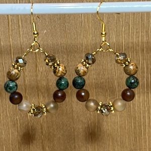 22061 Jasper wire wrapped hoop earrings